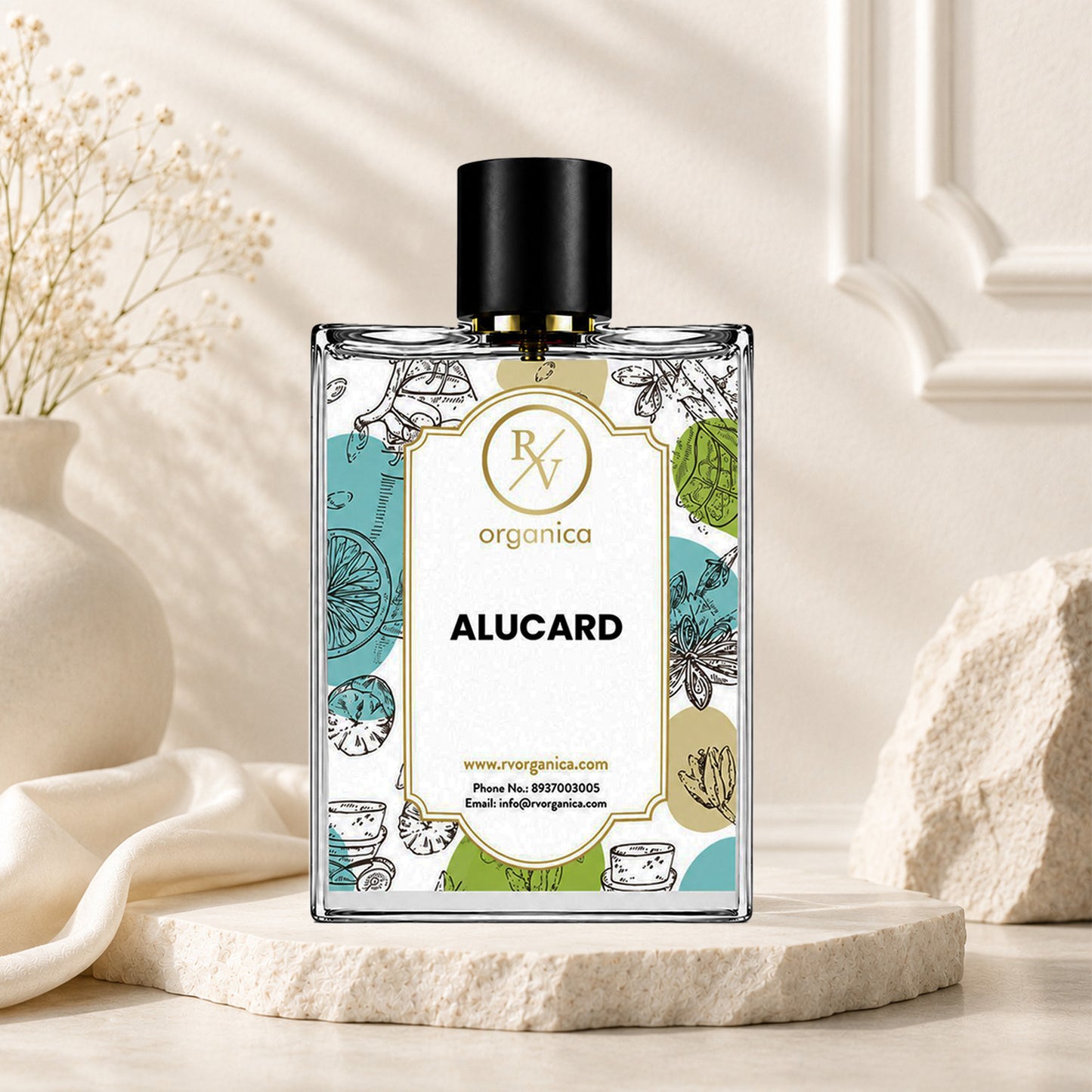 Luxury lifestyle image of RV Organica Alucard Inspired Fragrance perfume displayed in an elegant premium setting.