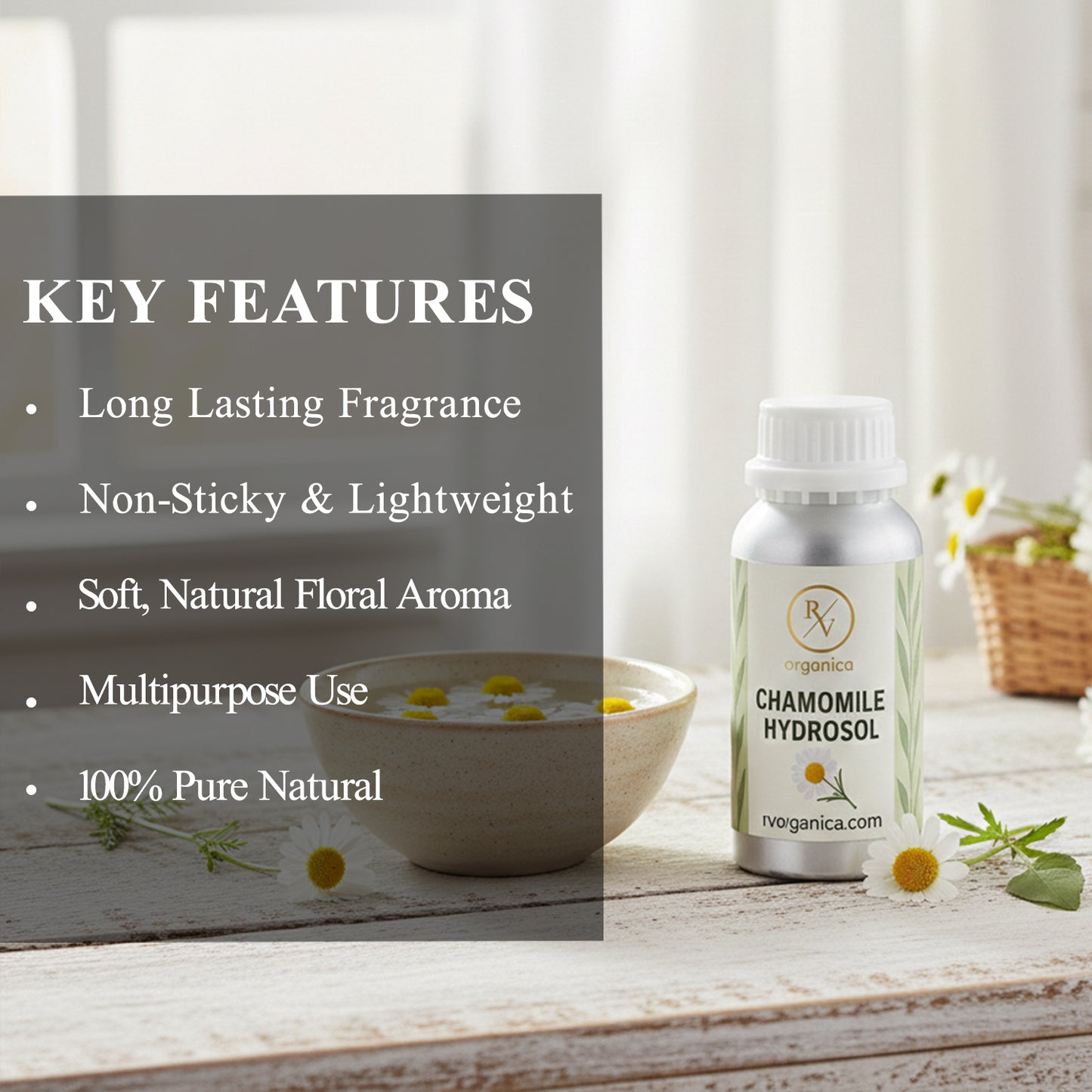 Chamomile Hydrosol 100% pure natural floral water – lightweight, soft aroma and multipurpose skincare mist