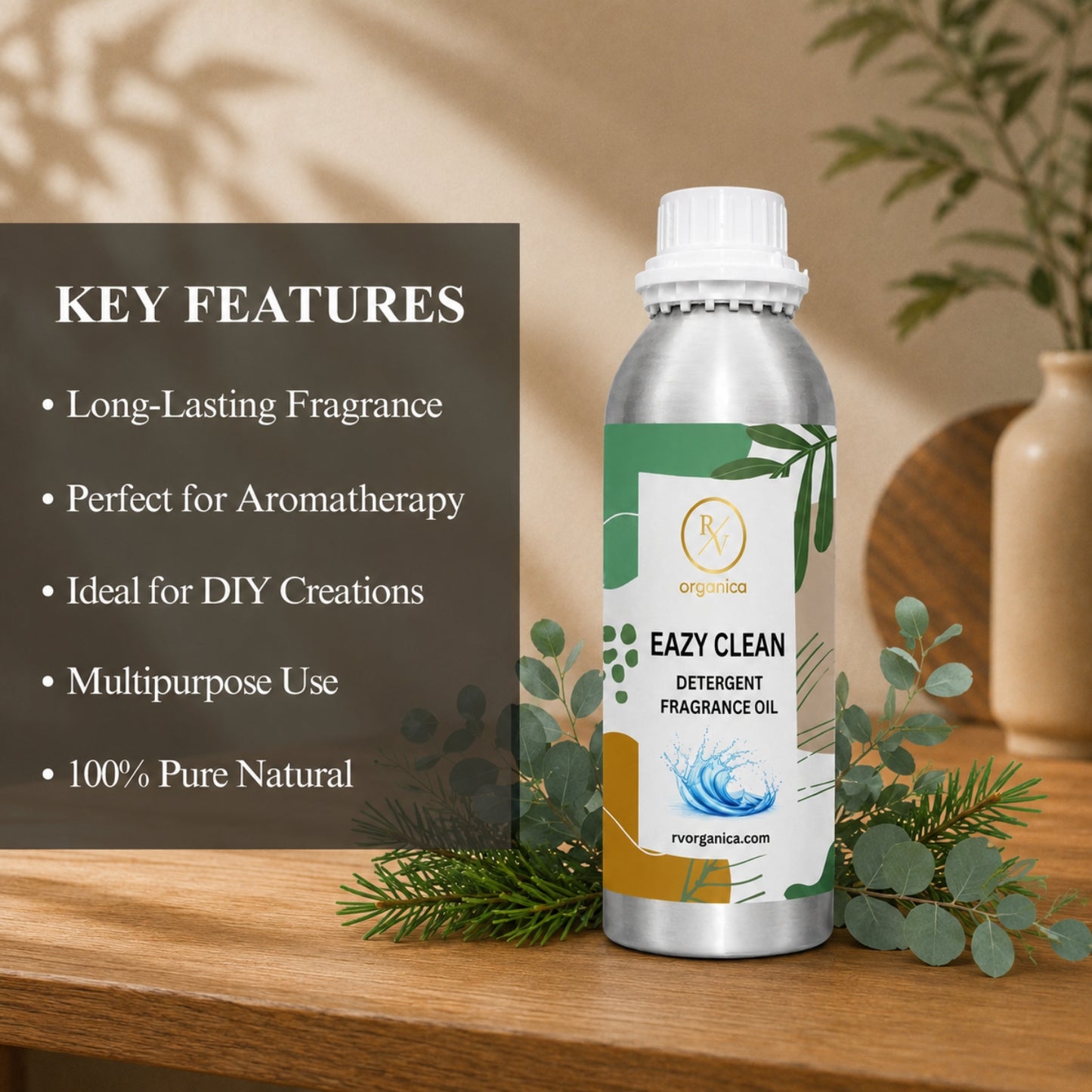 Key features of Easy Clean Detergent Fragrance Oil include a fresh clean laundry aroma, long-lasting fragrance, ideal for detergents and fabric conditioners, enhanced freshness, IFRA compliant, premium quality, and multipurpose use.