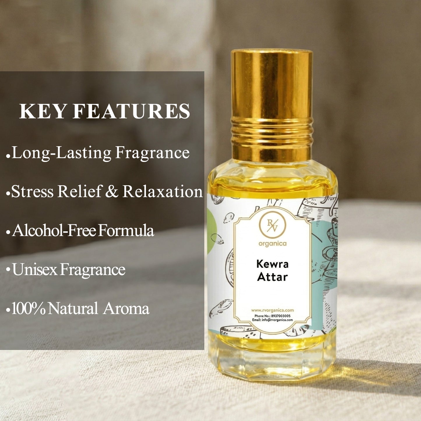 Kewra Attar key features long lasting fresh floral aroma alcohol free attar for men and women