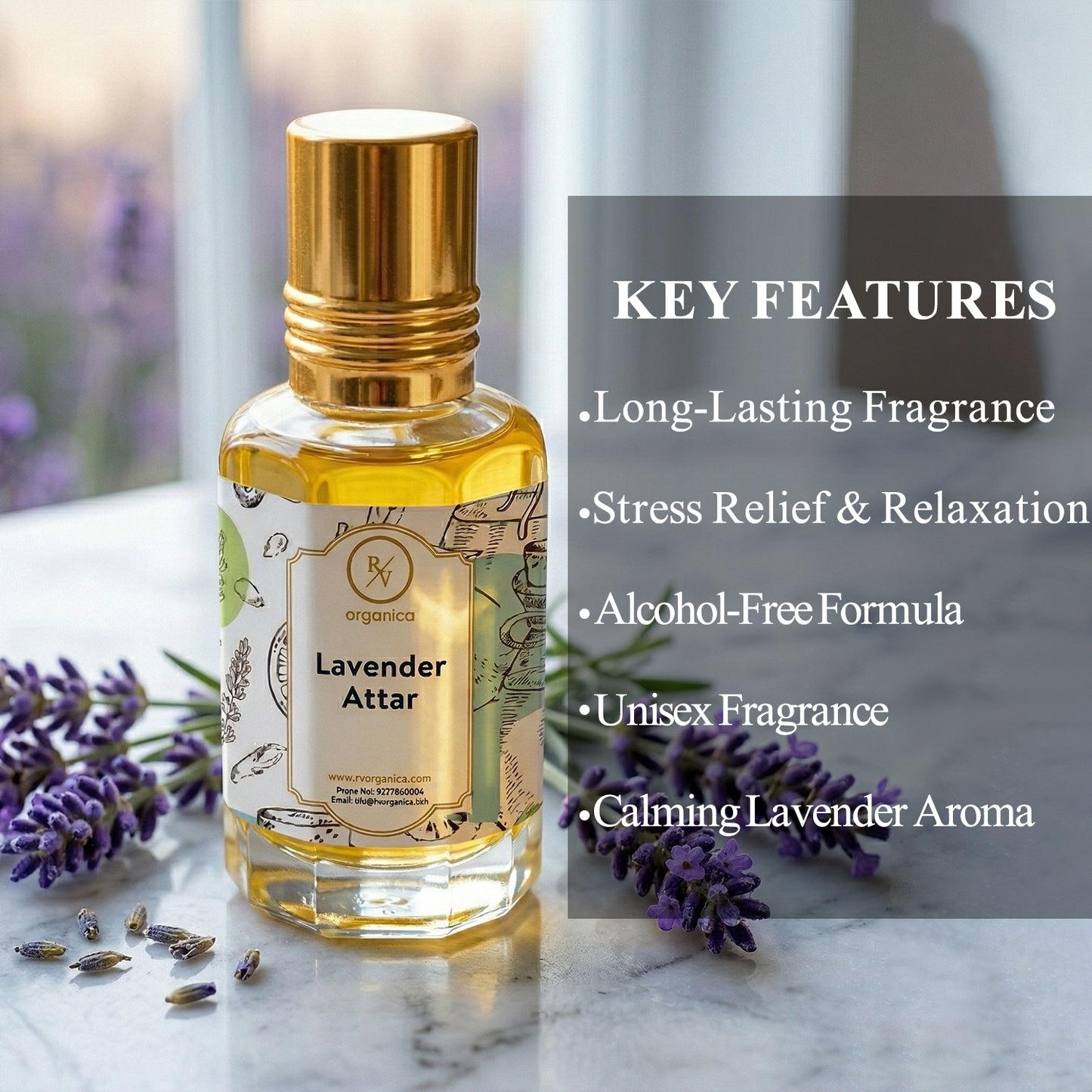 Lavender Attar key features long lasting calming floral aroma alcohol free attar for men and women