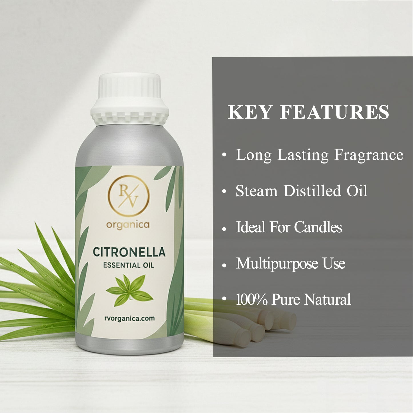 RV Organica citronella fragrance oil key features and benefits for perfume candle and soap making