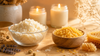 Soy wax flakes and beeswax pellets side by side for candle making — RV Organica