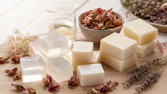 Melt and pour soap base variants by RV Organica glycerin, shea  butter, goat milk, charcoal, neem and cocoa butter blocks
