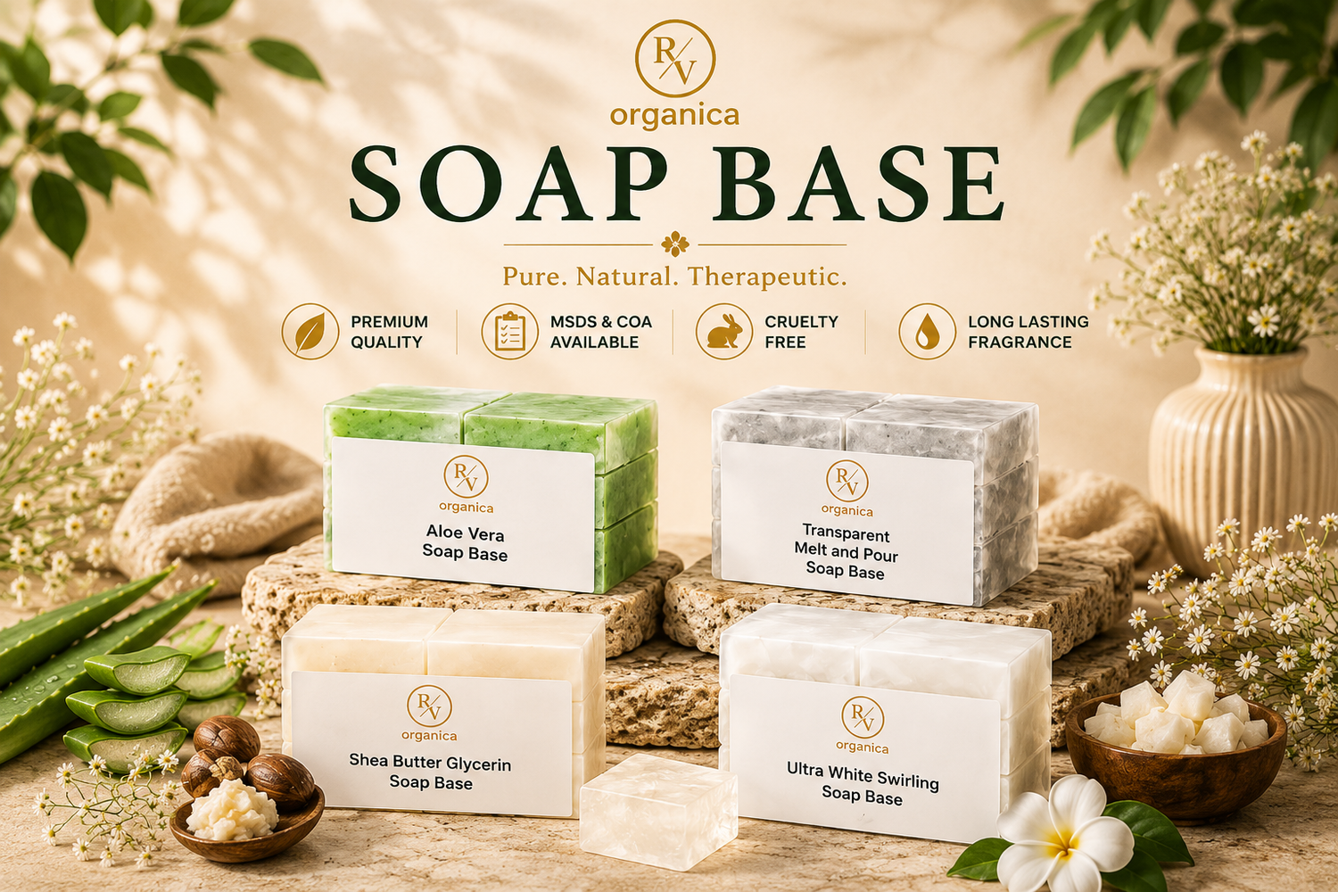 Organic and natural soap base for soap making—glycerin, transparent, wholesale price from trusted manufacturers at RV Organica