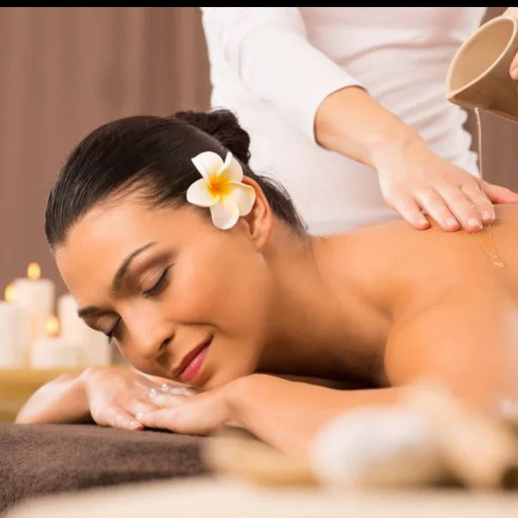 Natural body massage oils for women and men, including coconut, lavender, and other blends for glowing skin by RV Organica