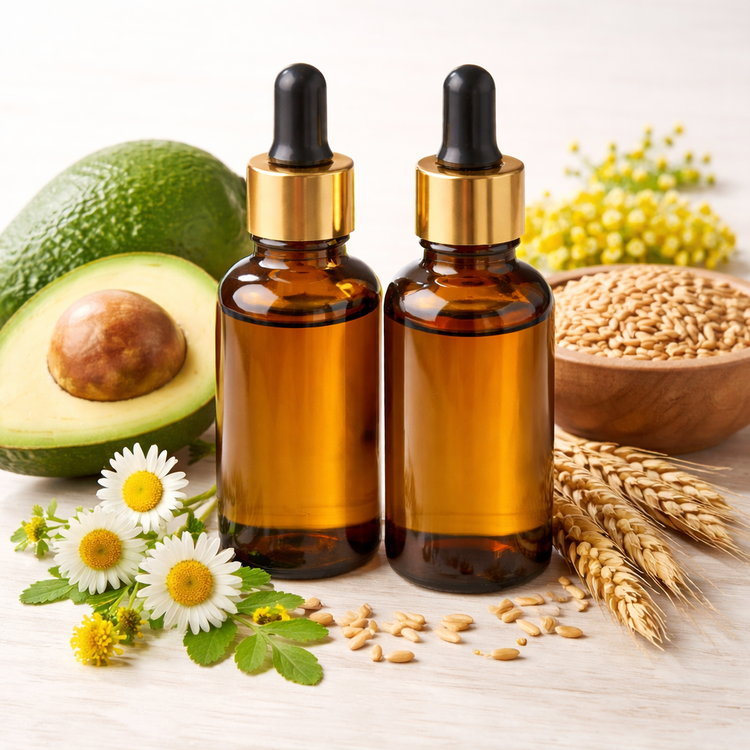 Pure and organic carrier oil for hair, skin, and massage—jojoba, argan, tea tree, and coconut oils from RV Organica