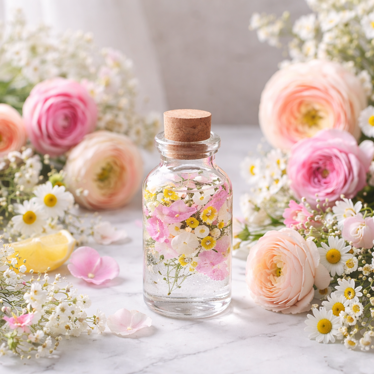 Organic floral waters and hydrosols collection by RV Organica—pure rose, lavender, and natural blends for skin, hair, and beauty care