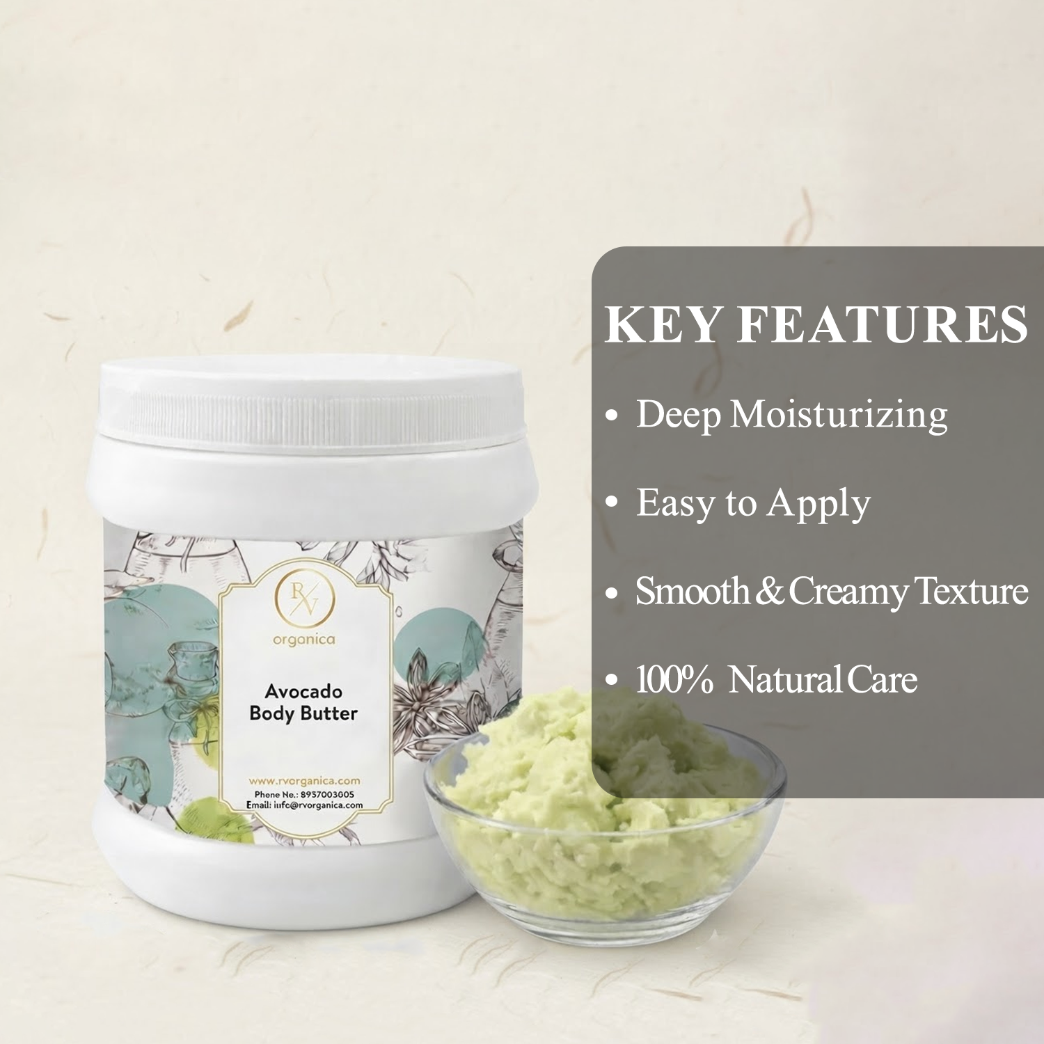 RV Organica Avocado Body Butter premium natural moisturizer with creamy texture for soft hydrated skin