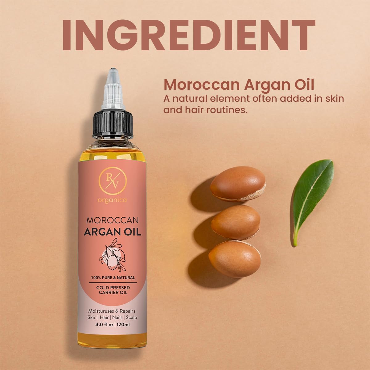 RV Organica Moroccan Argan Oil made with natural argan seeds as key ingredient for skin and hair