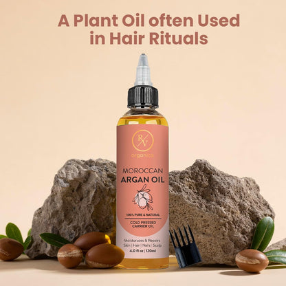 RV Organica Moroccan Argan Oil 120ml with comb and argan seeds - plant oil for hair rituals