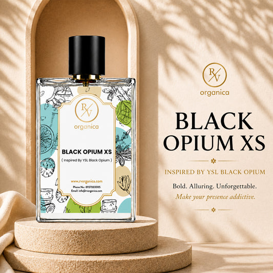Black Opium XS inspired fragrance perfume by RV Organica in a luxury glass bottle with coffee, white floral, vanilla, and woody notes, perfect for daily wear and gifting. - second image