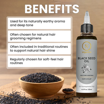 RV Organica Black Seed Oil 120ml with black seeds - natural hair grooming and shine benefits