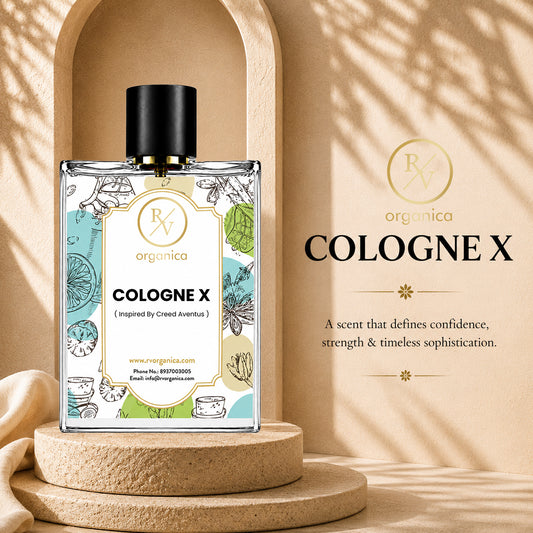 RV Organica Cologne X inspired fragrance oil in an elegant perfume bottle with a luxury display, inspired by Creed Aventus for sophisticated masculine fragrance blends. - second image