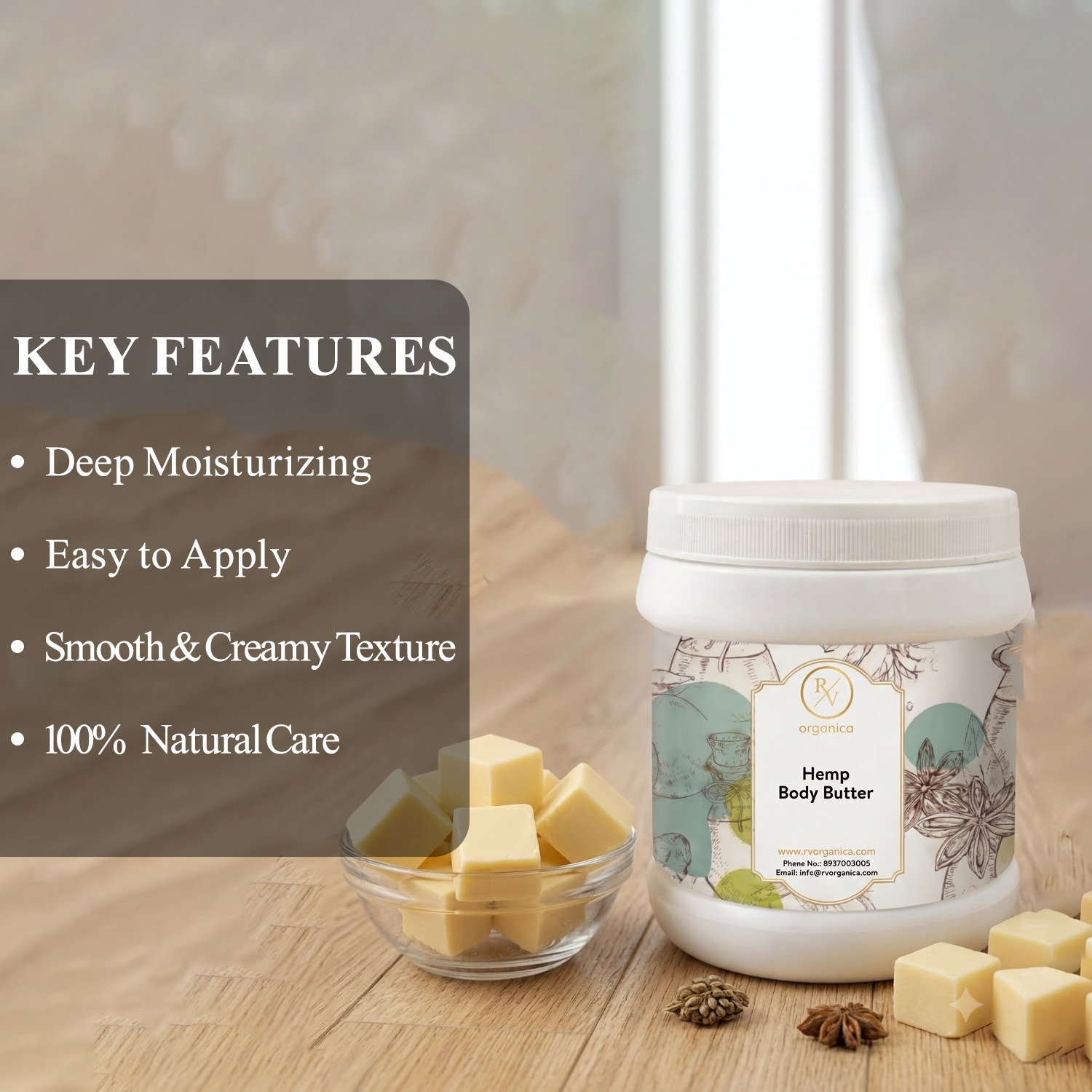 RV Organica Hemp Body Butter with deep moisturizing formula for soft and nourished skin
