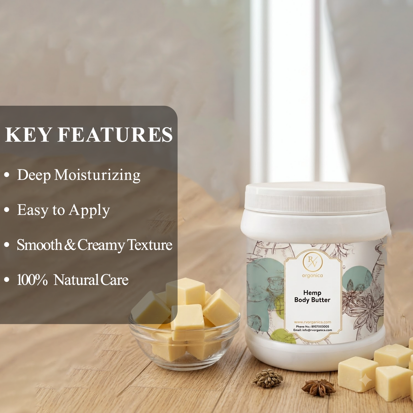 RV Organica Hemp Body Butter with deep moisturizing formula for soft and nourished skin