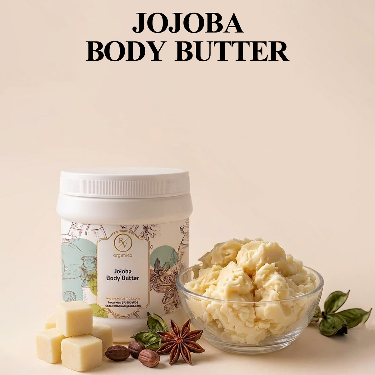 RV Organica Jojoba Body Butter jar with buttery smooth texture for daily skin nourishment