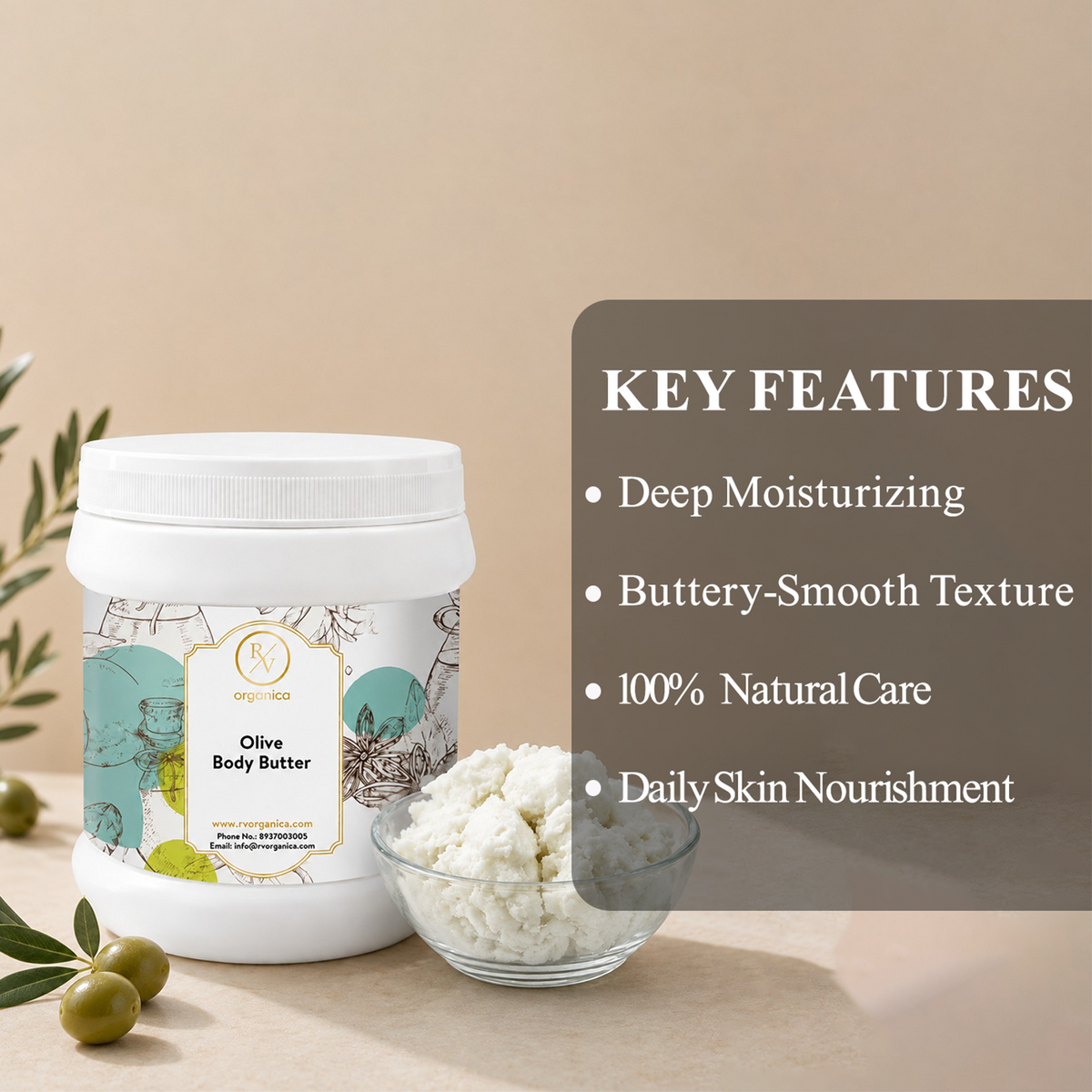 RV Organica Olive Body Butter for deep moisturizing and daily skin nourishment