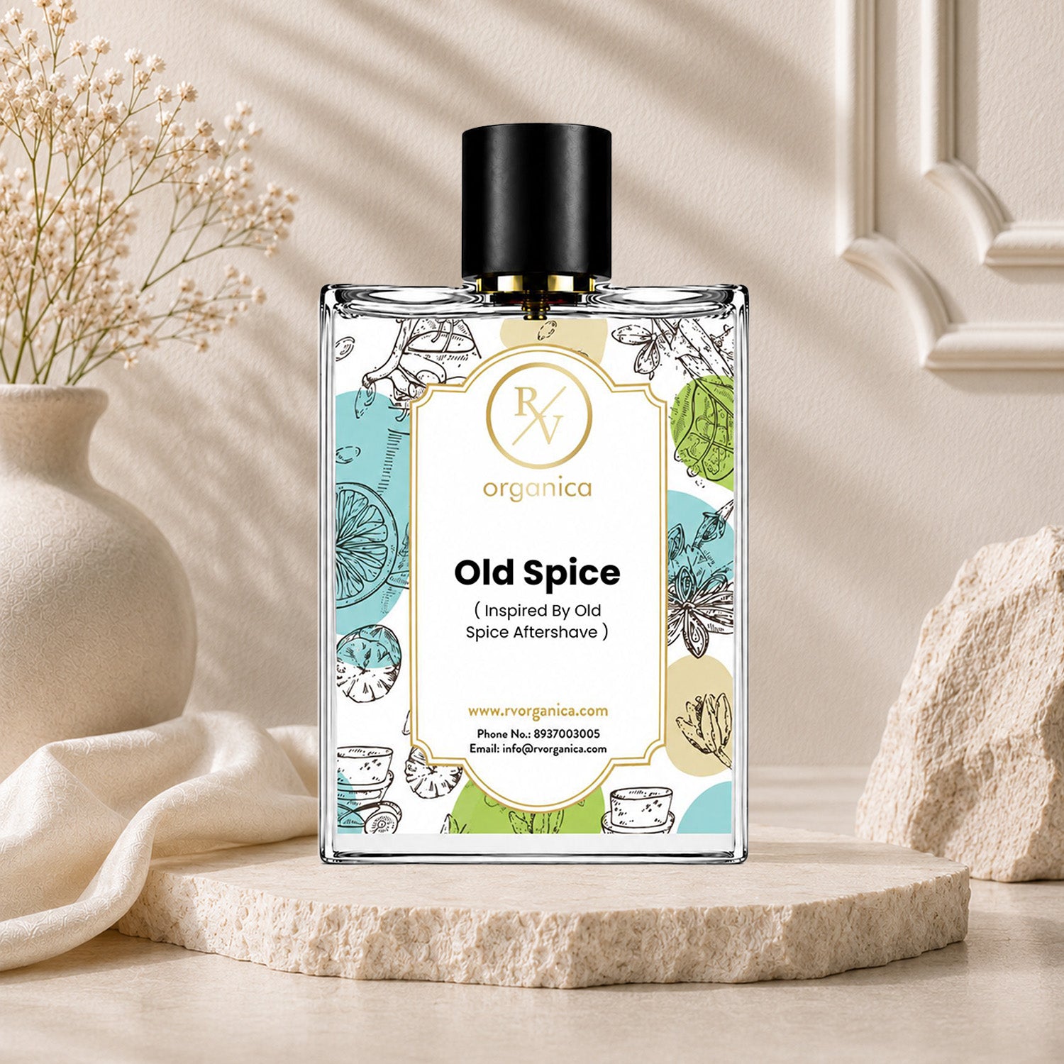 RV Organica Old Spice inspired fragrance oil in a premium glass bottle, inspired by Old Spice Aftershave for perfumes, personal care products, and fragrance formulations.
