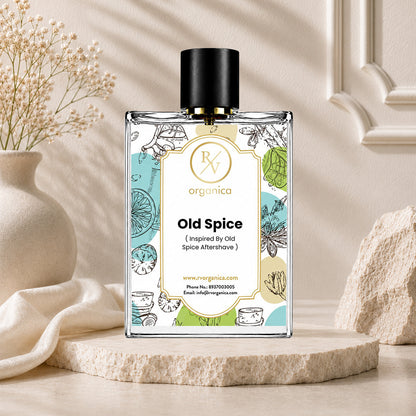 RV Organica Old Spice inspired fragrance oil in a premium glass bottle, inspired by Old Spice Aftershave for perfumes, personal care products, and fragrance formulations.