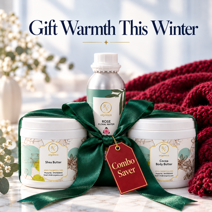 Winter skin care combo tied with ribbon as a gift