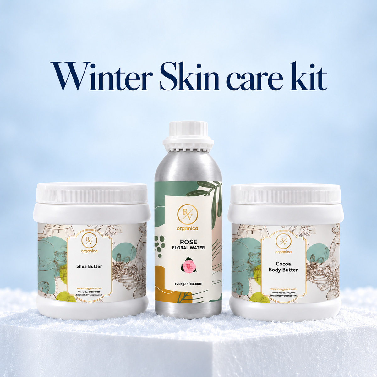 Winter skin care gift set with Shea Butter, Cocoa Body Butter and Rose Floral Water