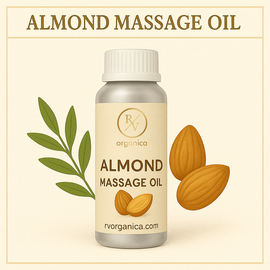 Almond massage oil for body relaxation and muscle relief from RV Organica