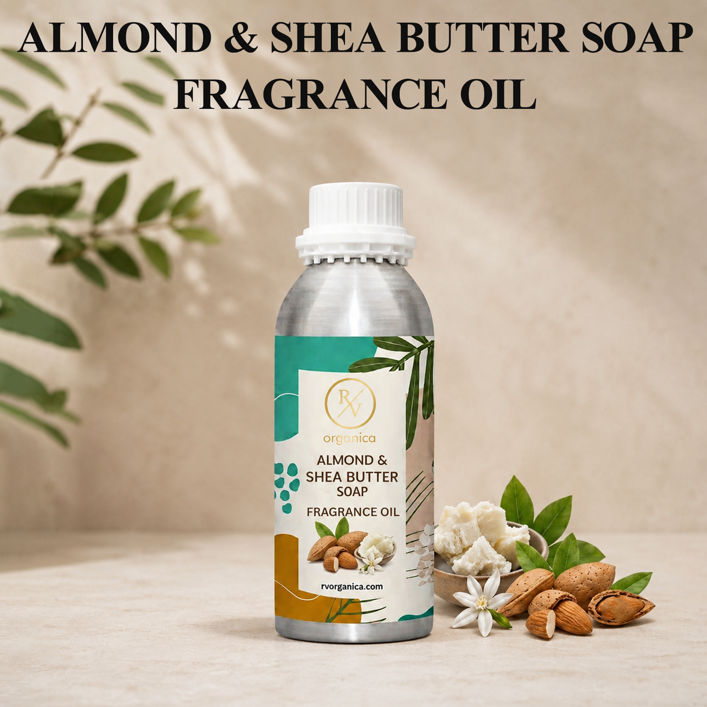 Almond & Shea Butter Soap Fragrance Oil with a creamy, warm, and nutty aroma, offering a smooth and long-lasting fragrance ideal for soaps, body care products, candles, and home fragrance applications.