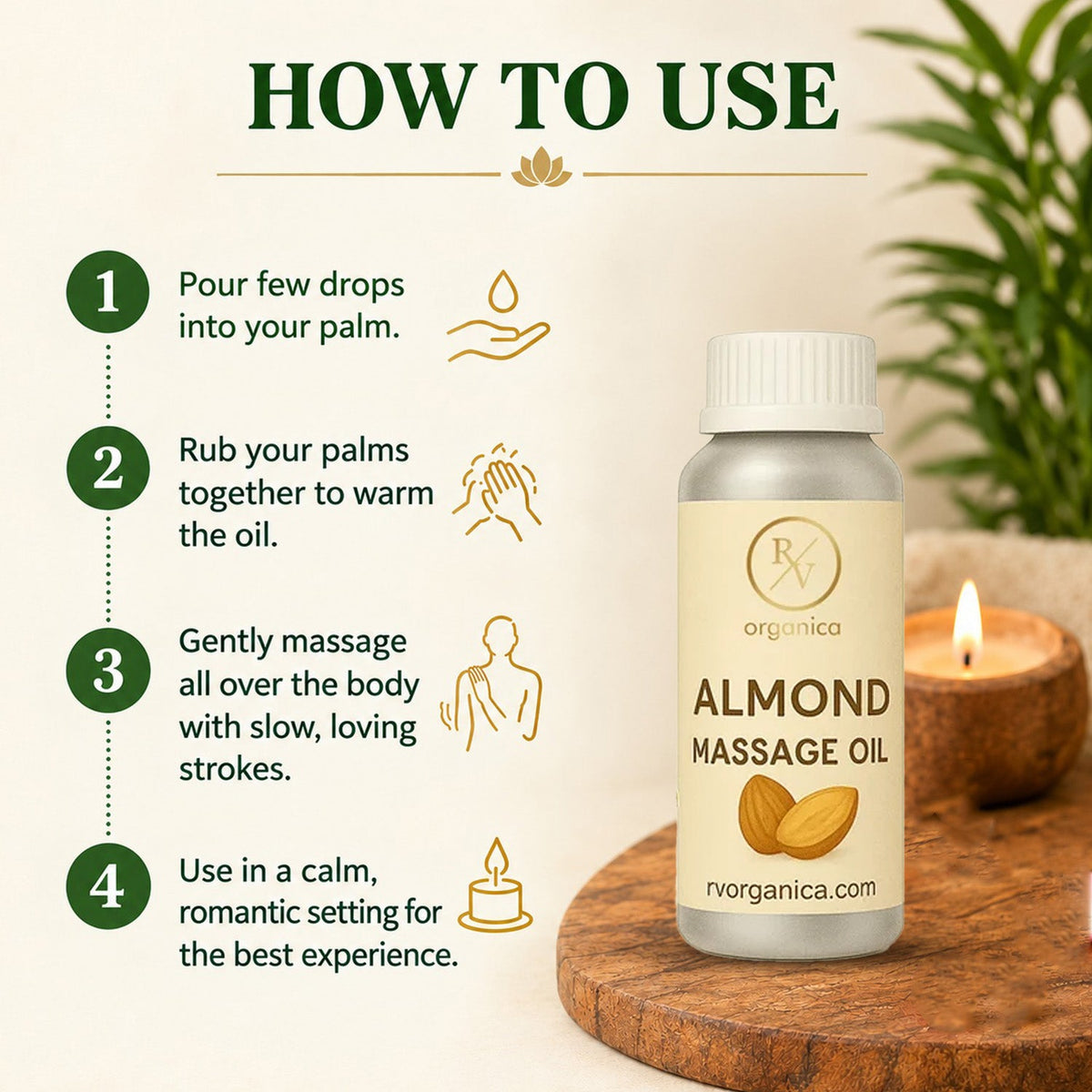 How to use almond massage oil - step by step guide for warming and applying oil