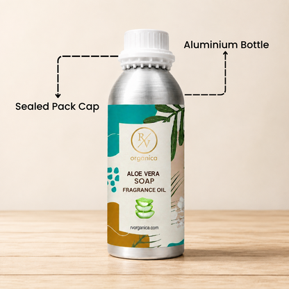 Sealed aluminium bottle of Aloe Vera Soap Fragrance Oil with secure packaging, helping maintain freshness and premium fragrance quality.