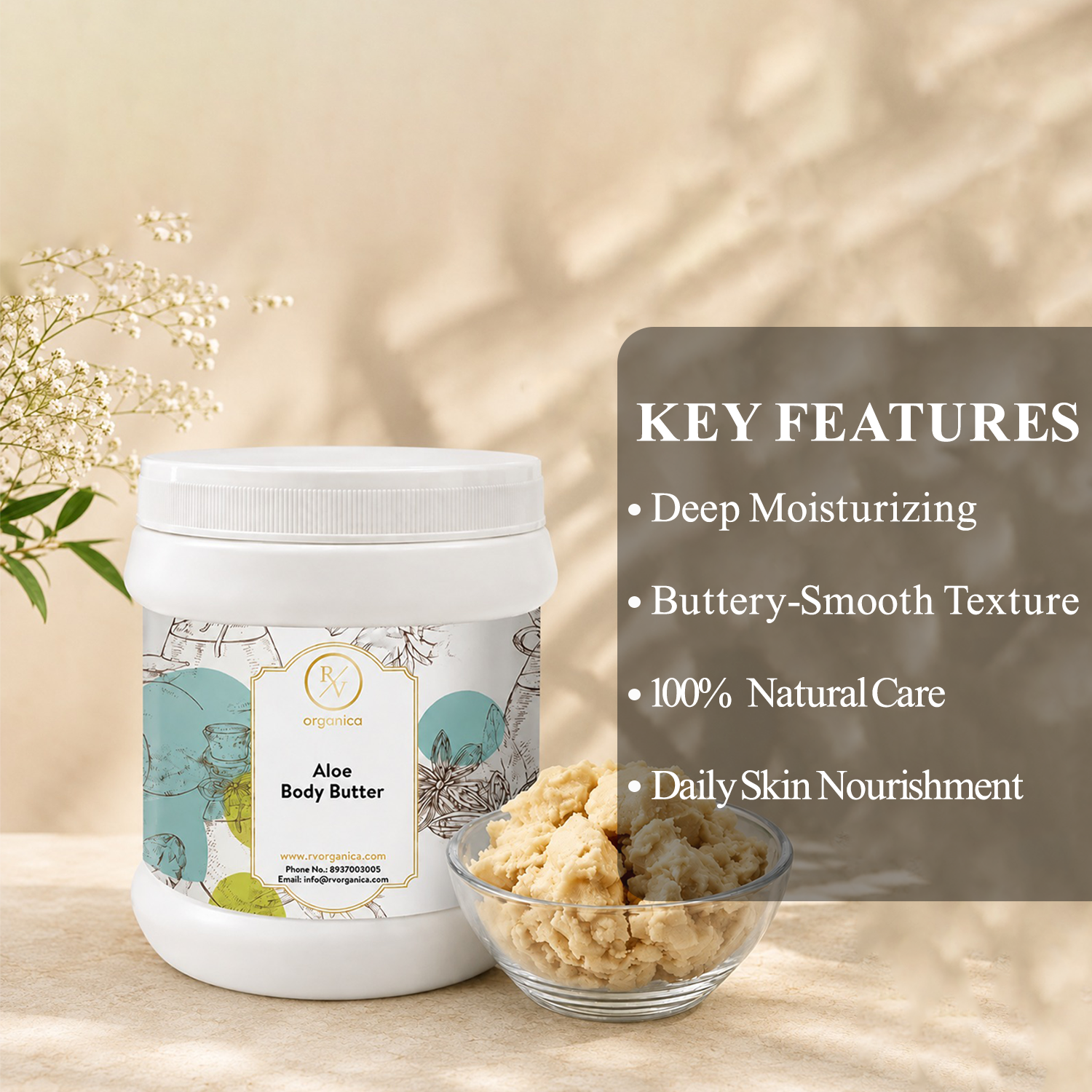 RV Organica Aloe Body Butter with deep moisturizing formula for soft and nourished skin
