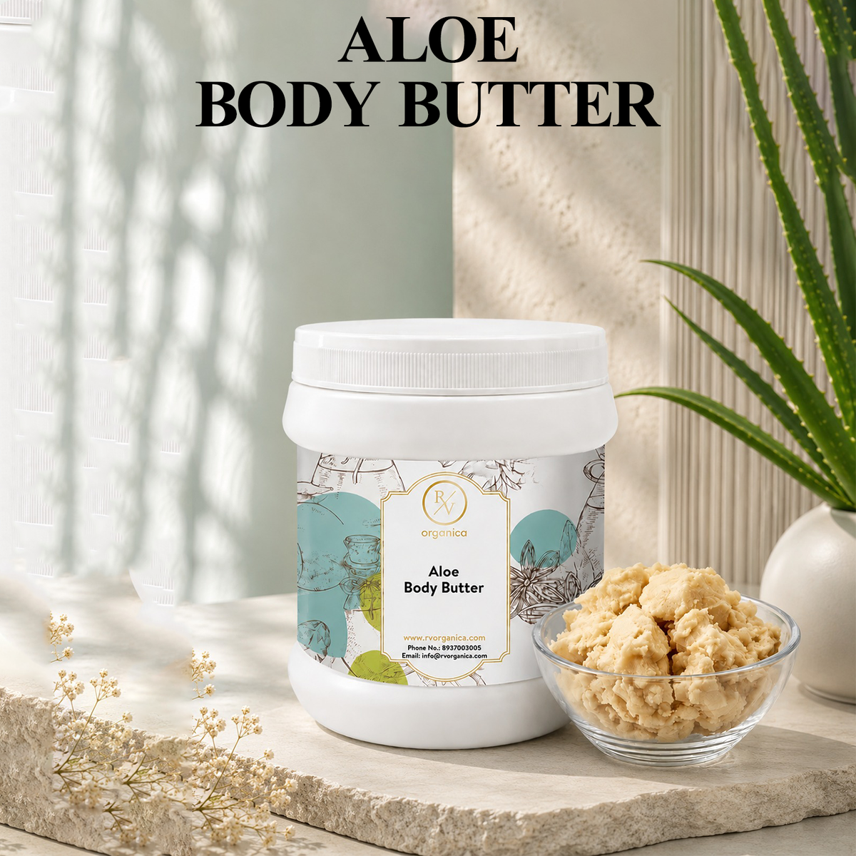 RV Organica Aloe Body Butter jar with natural ingredients for daily skin nourishment and hydration