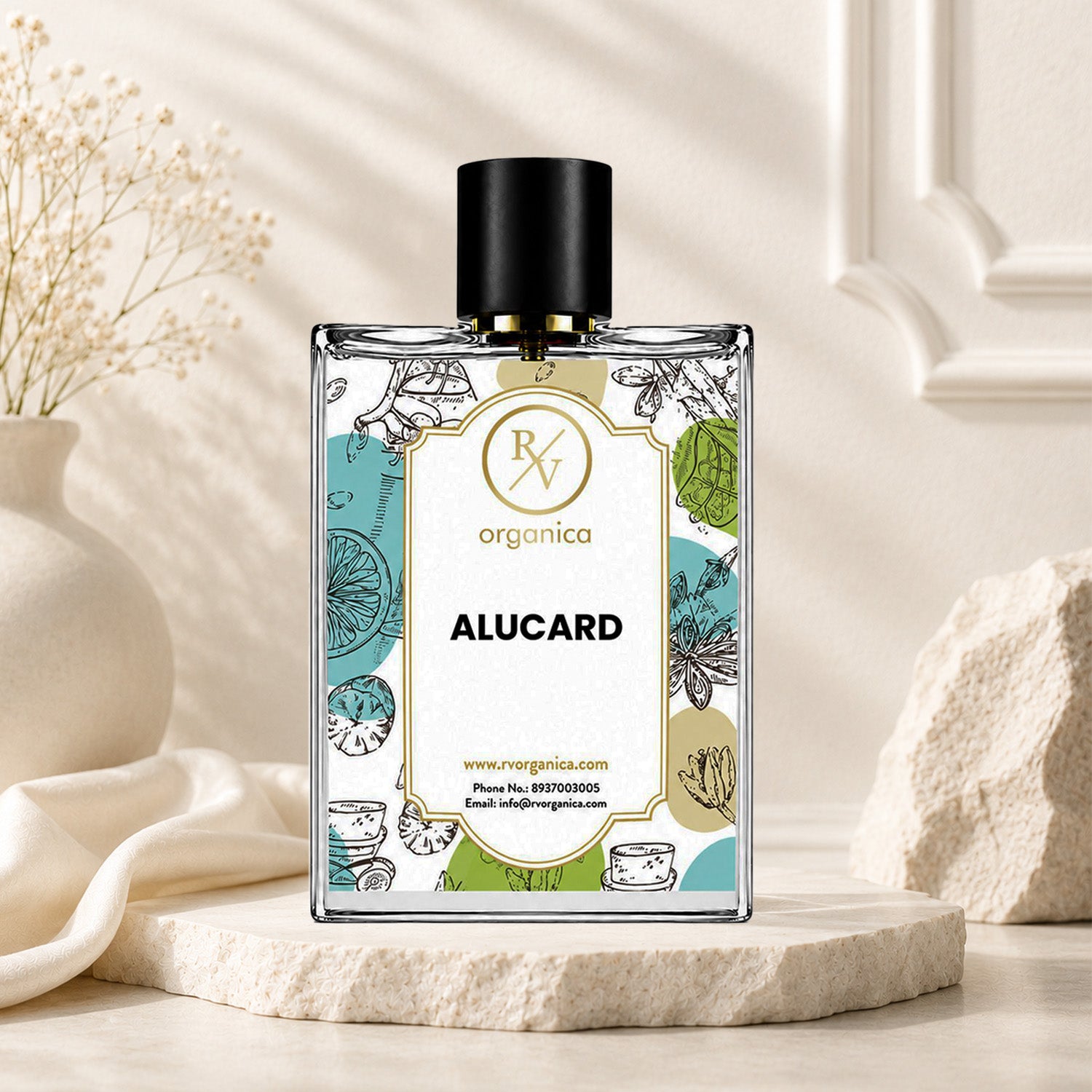 Luxury lifestyle image of RV Organica Alucard Inspired Fragrance perfume displayed in an elegant premium setting.
