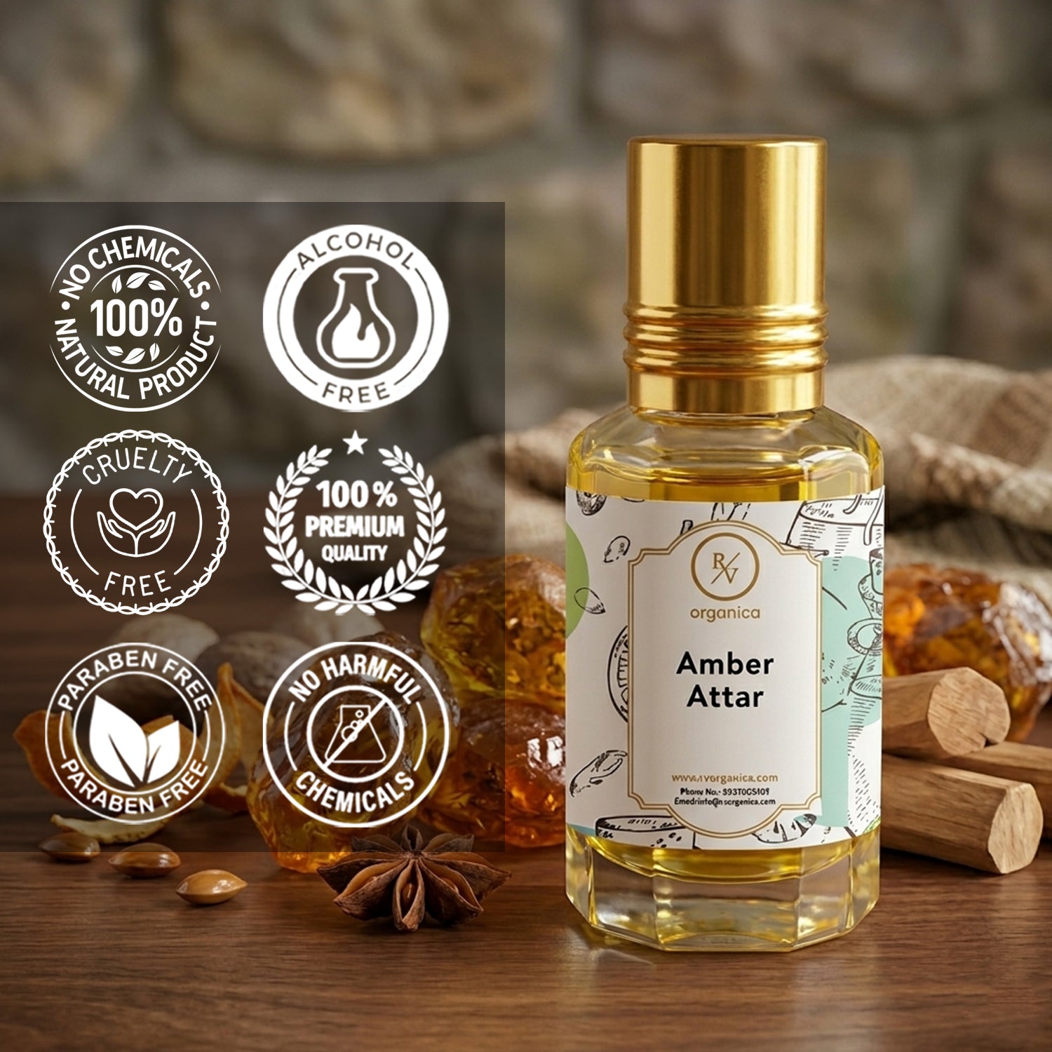 Amber Attar no chemicals paraben free cruelty free alcohol free skin safe natural perfume oil
