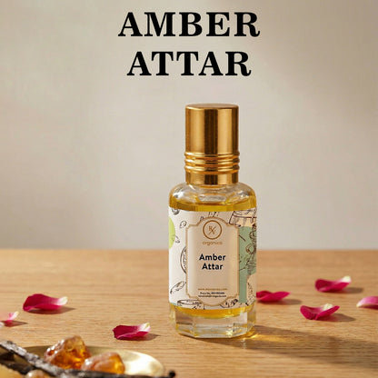 Amber Attar perfume oil bottle with label warm rich long lasting traditional attar fragrance