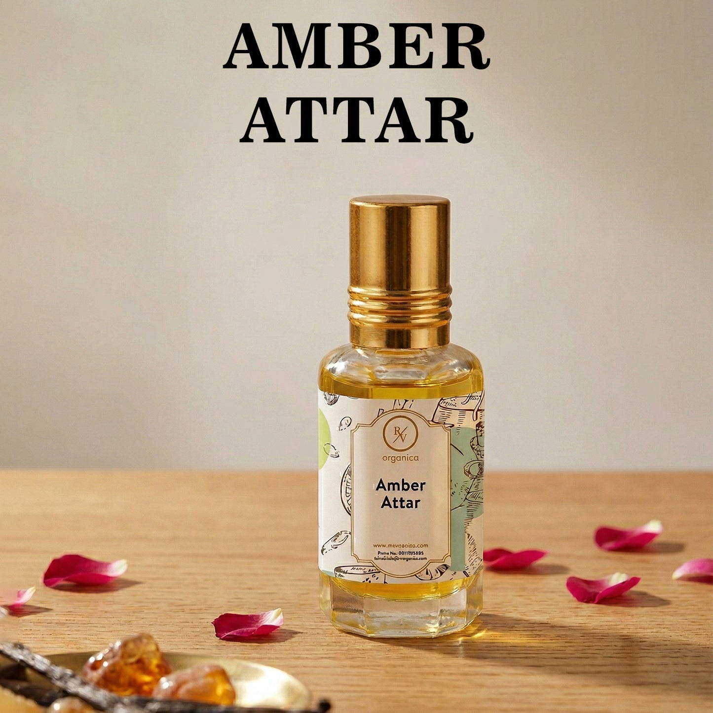 Amber Attar perfume oil bottle with label warm rich long lasting traditional attar fragrance