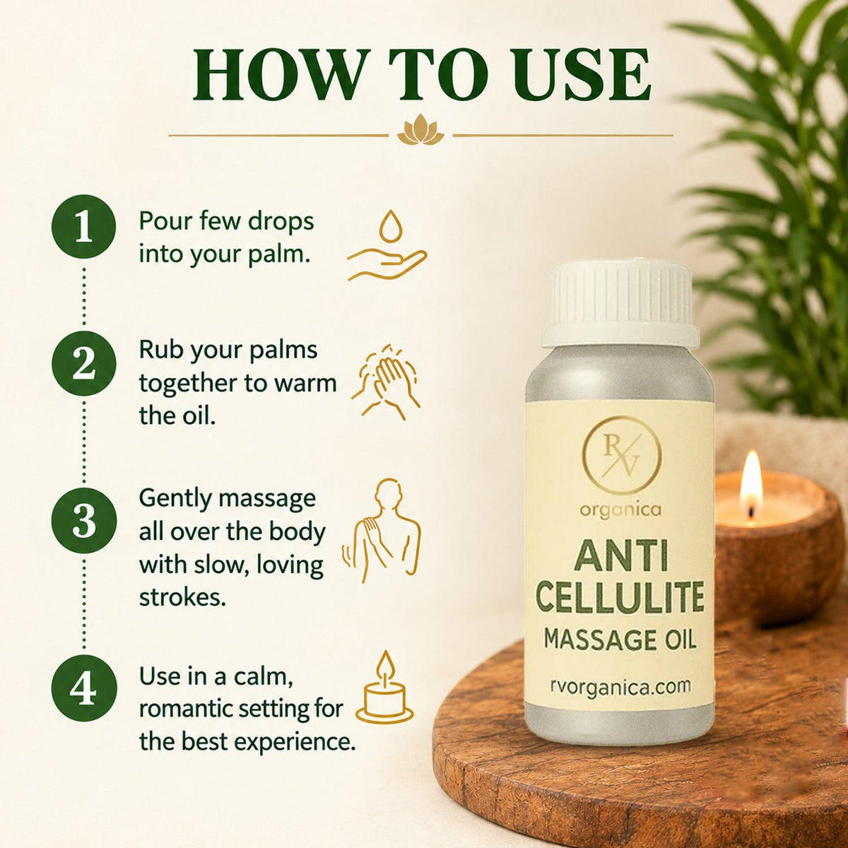 How to use anti cellulite massage oil - step by step guide for warming and applying oil