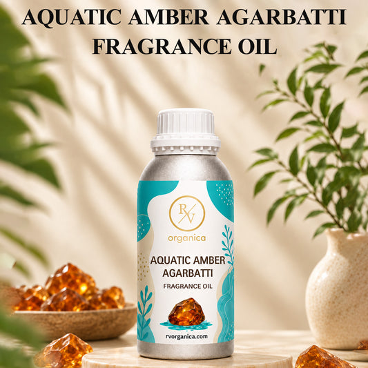 Aquatic Amber Agarbatti Fragrance Oil in a premium aluminium bottle with an elegant background, showcasing its refreshing aquatic and warm amber incense aroma for agarbatti, candles, soaps, perfumes, and home fragrance products. - second image