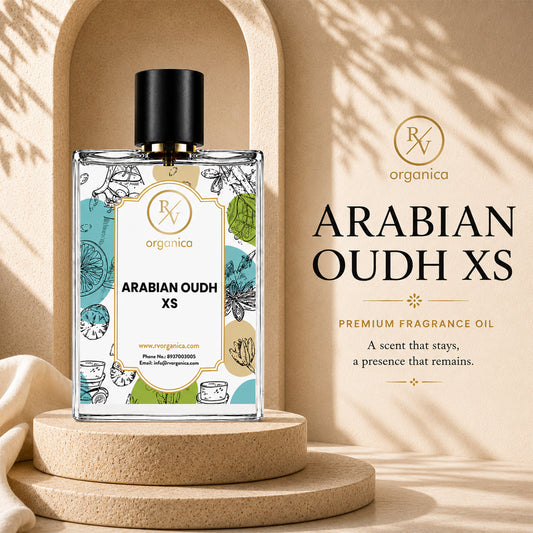 RV Organica Arabian Oudh XS Inspired Fragrance premium perfume bottle with elegant packaging and a long-lasting luxury oud fragrance. - second image