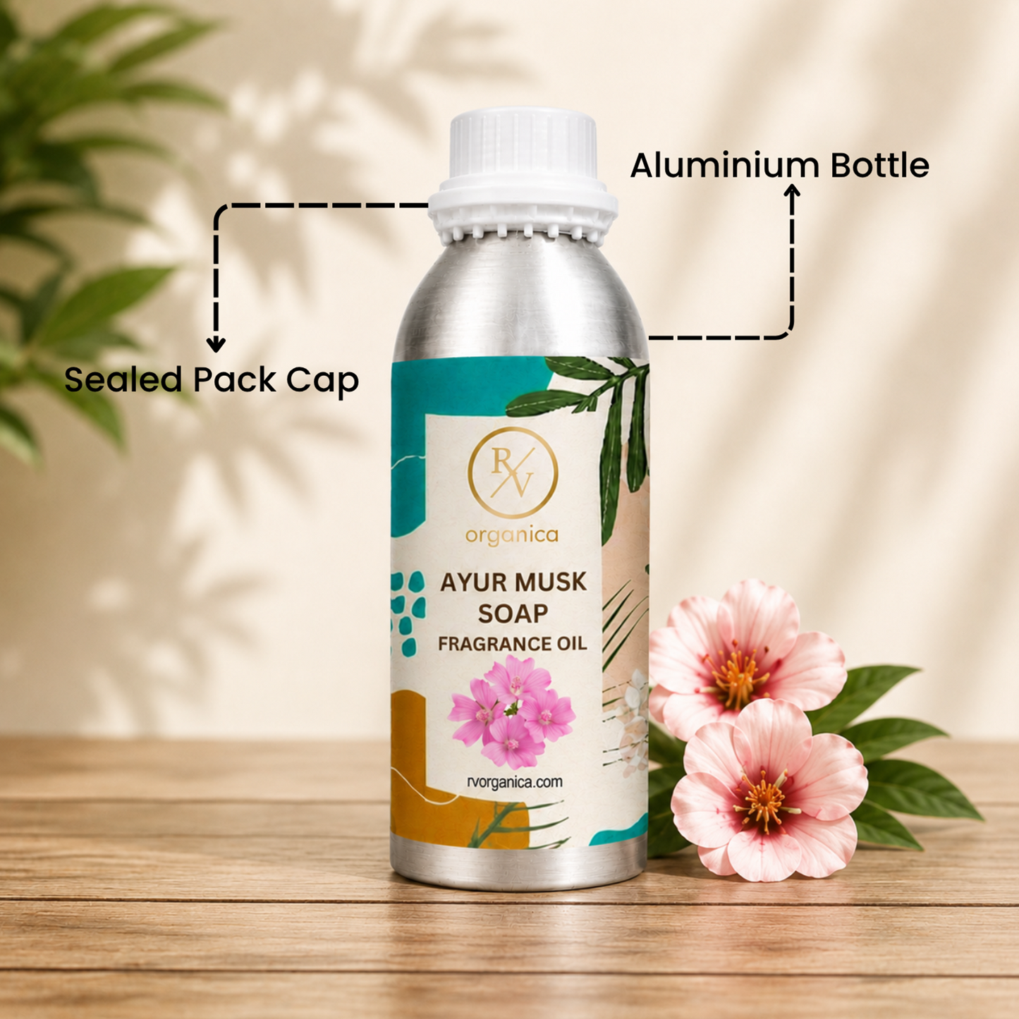 Sealed aluminium bottle of Ayur Musk Soap Fragrance Oil with secure packaging, helping maintain freshness and premium fragrance quality.