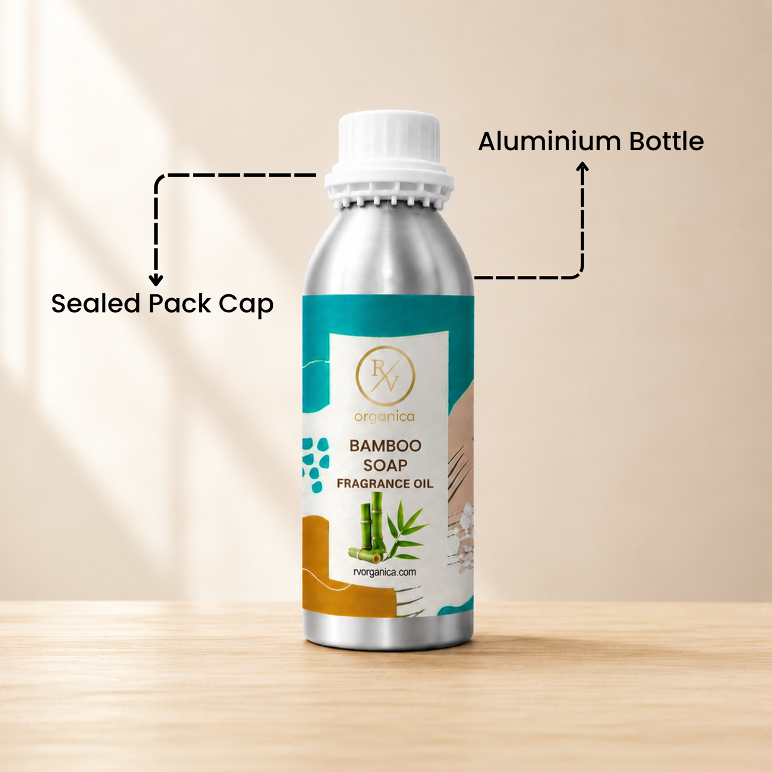 Sealed aluminium bottle of Bamboo Soap Fragrance Oil with secure packaging, helping maintain freshness and premium fragrance quality.
