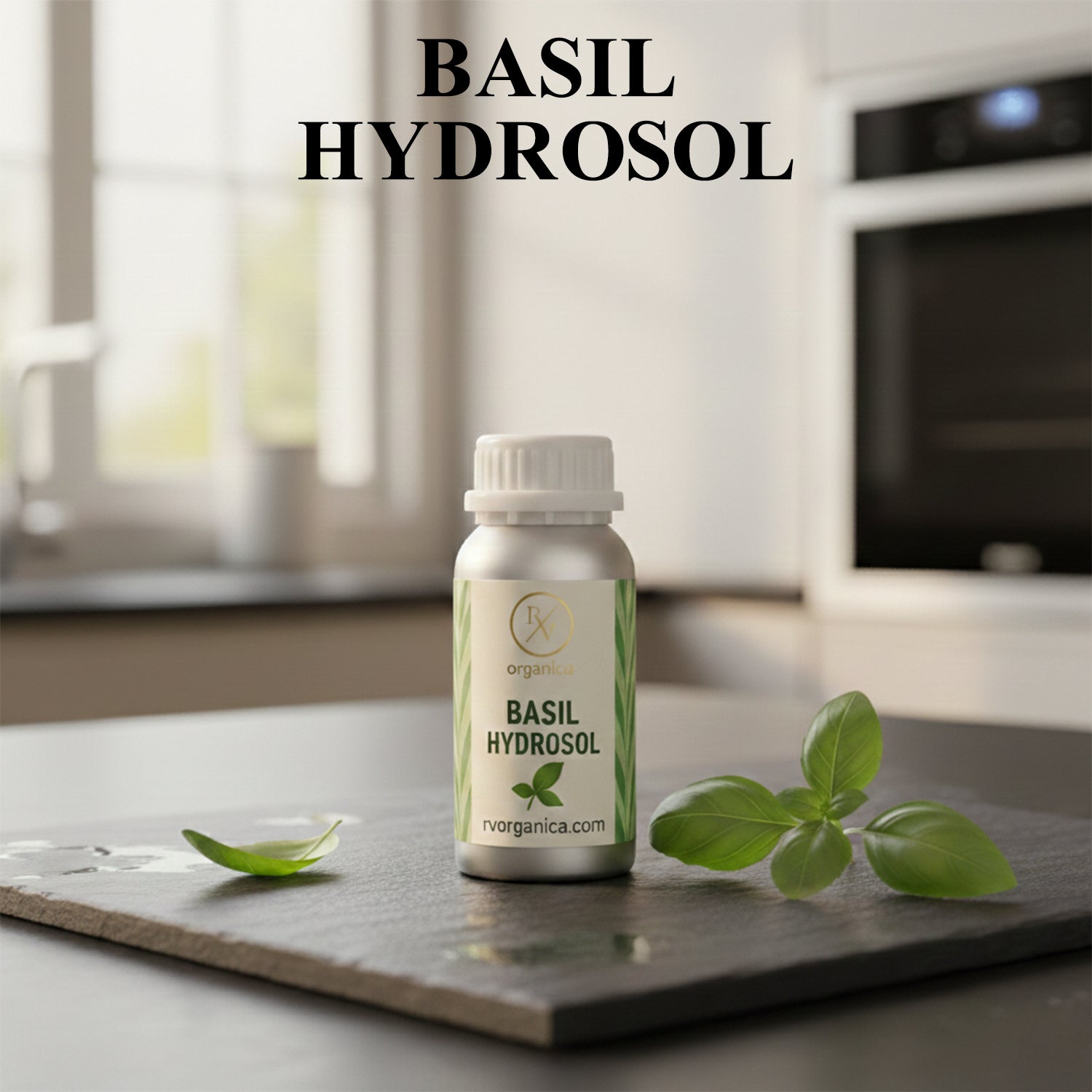 Basil Hydrosol natural floral water in premium aluminium bottle – refreshing herbal face mist for skincare