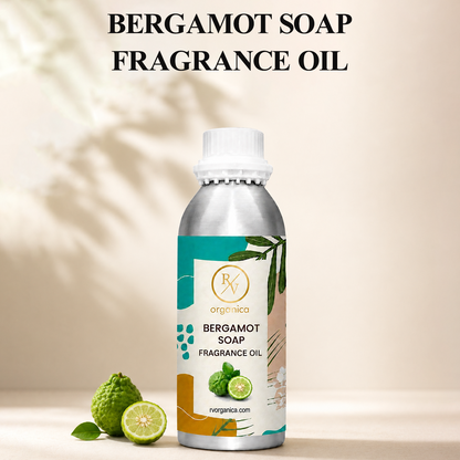 Bergamot Soap Fragrance Oil with a fresh citrus and slightly floral aroma, offering a refreshing, uplifting, and long-lasting fragrance ideal for handmade soaps, liquid soaps, body washes, candles, and personal care products.
