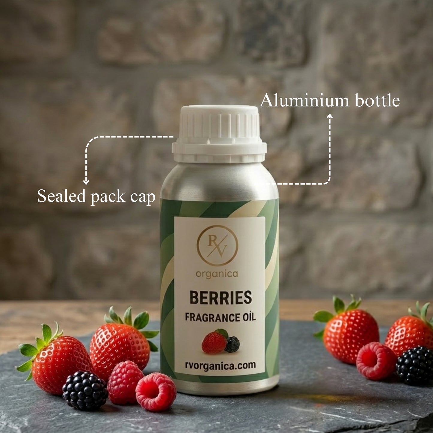 Berries fragrance oil sealed aluminium bottle packaging, premium quality and leak-proof design