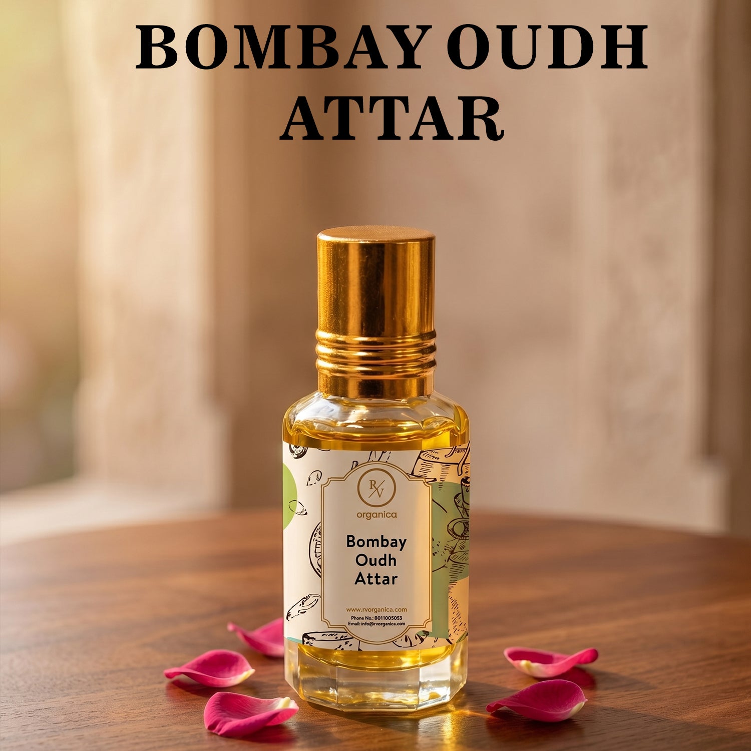 Bombay Oudh Attar perfume oil bottle with label rich woody oudh aroma long lasting attar fragrance