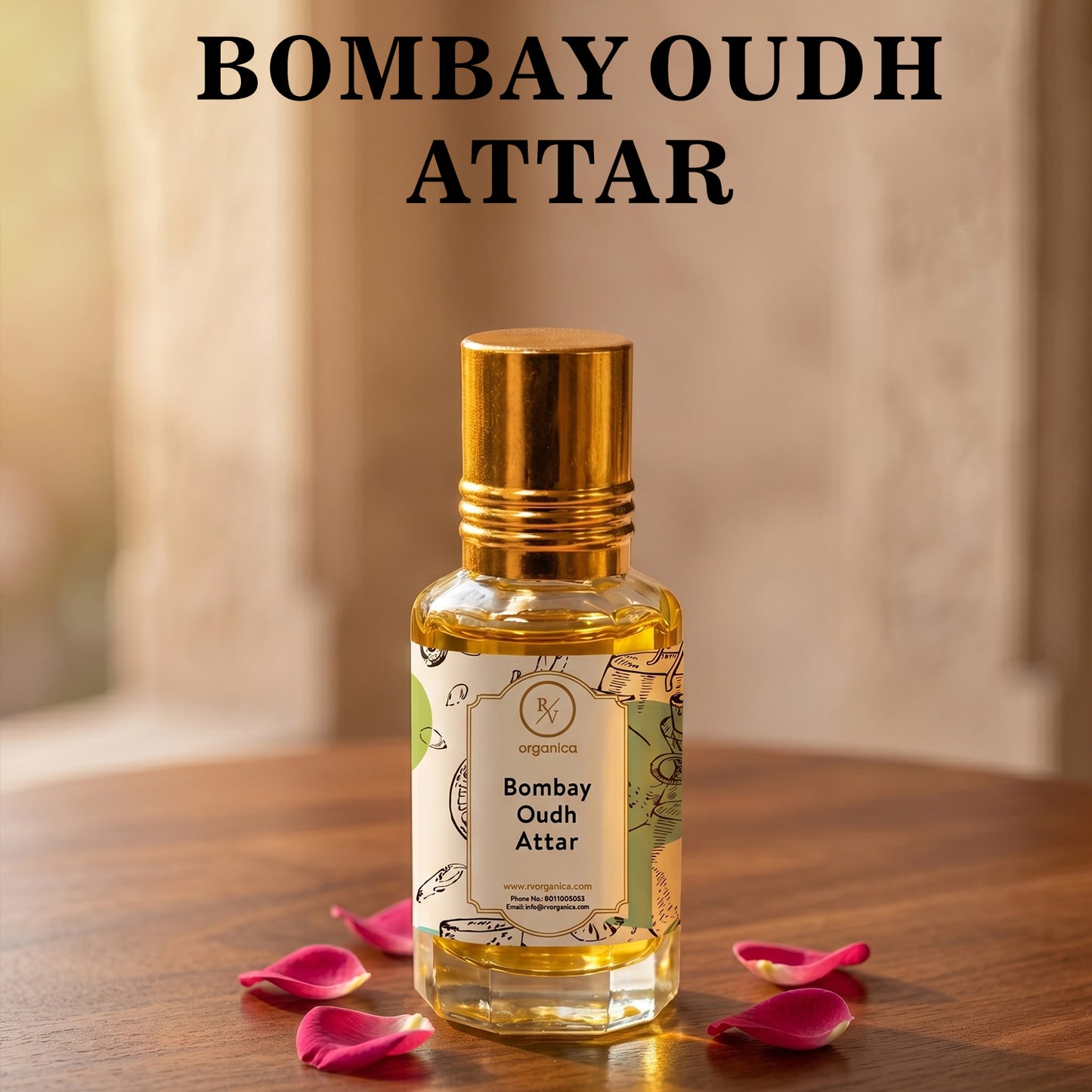 Bombay Oudh Attar perfume oil bottle with label rich woody oudh aroma long lasting attar fragrance