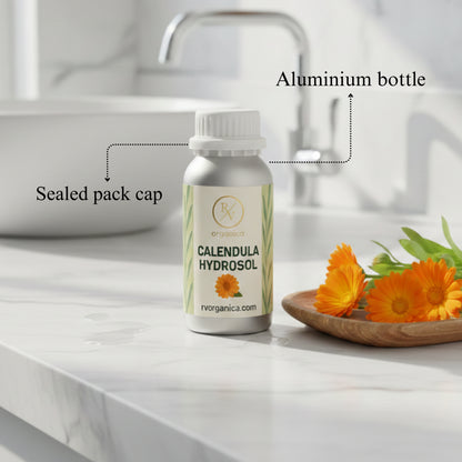 Calendula Hydrosol in aluminium bottle with sealed cap – pure natural calendula floral water for skincare and face mist use
