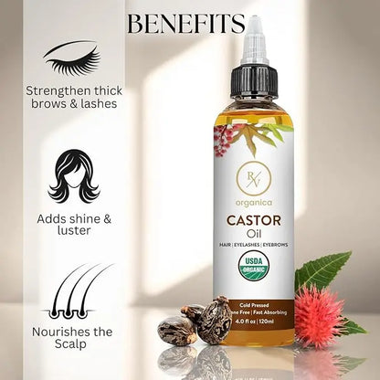 Pure castor oil for hair, brows, and lashes by RV Organica