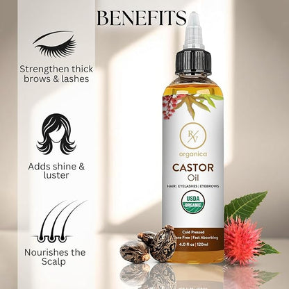 Pure castor oil for hair, brows, and lashes by RV Organica