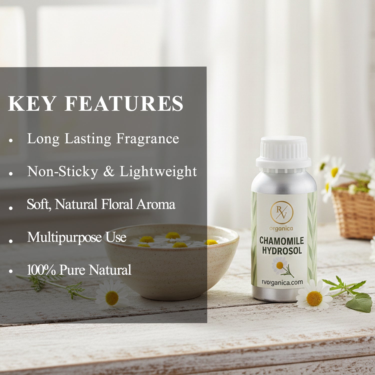 Chamomile Hydrosol 100% pure natural floral water – lightweight, soft aroma and multipurpose skincare mist